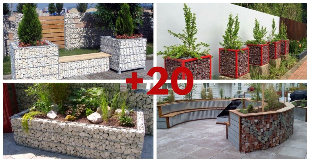 Ficticio Carretilla lavabo 20 diseños de jardineras con gavión y piedra - JARDINES CASA